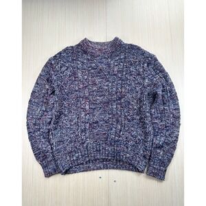 Runner Up Sweater Mens Large Purple Acrylic Chunky Cable Knit Ribbed Mock Neck